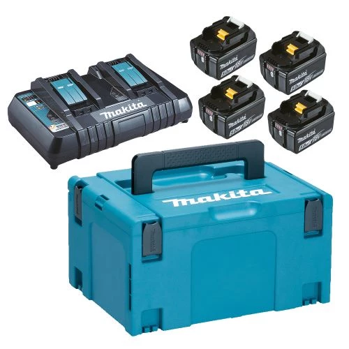 Pack énergie Makita 18 V Li-Ion 4 batteries 5 Ah BL1850B + chargeur DC18RD + MAKPAC
